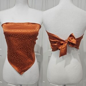 Animal Print Shiny Orange Bandana Tie Tube Top Blouse Adjustable Size Large